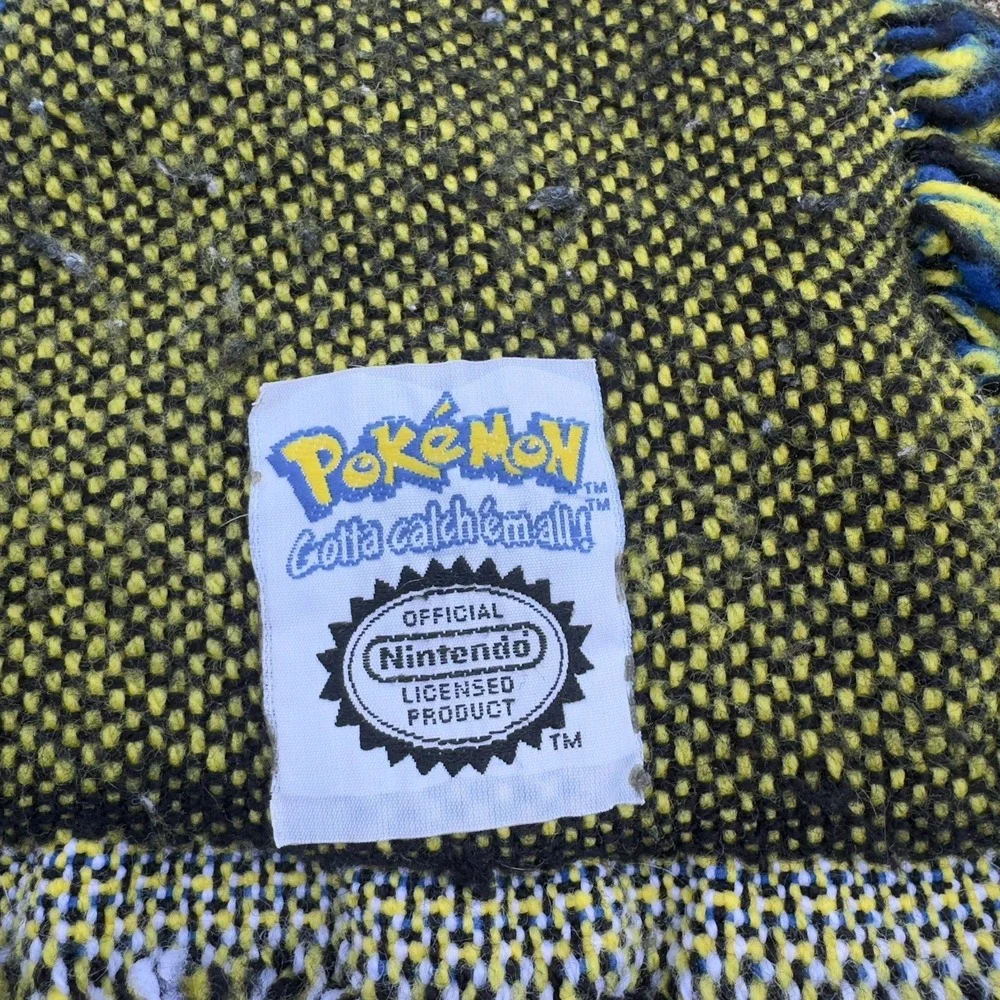 Vintage 90s Nintendo Pokemon Pikachu Throw Blanket Tapestry Woven Blue OS